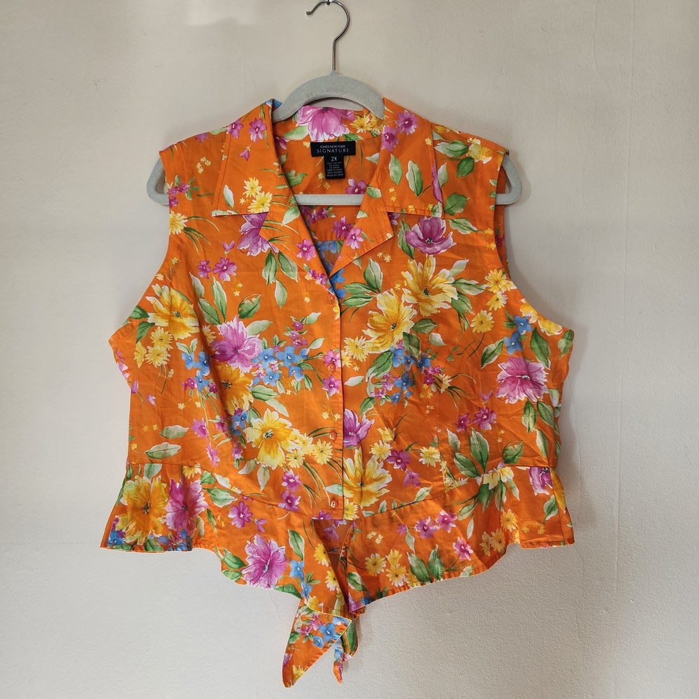 Jones New York Orange Floral Blouse